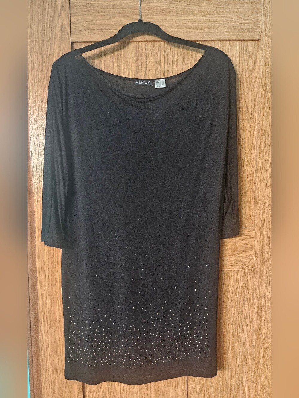 VENUS Black Rhinestone Hem Boatneck Tunic